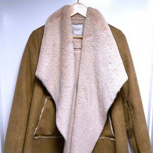 Zara Faux Fur Cardigan Jacket Size XS Womens Brown Suede Trafaluc